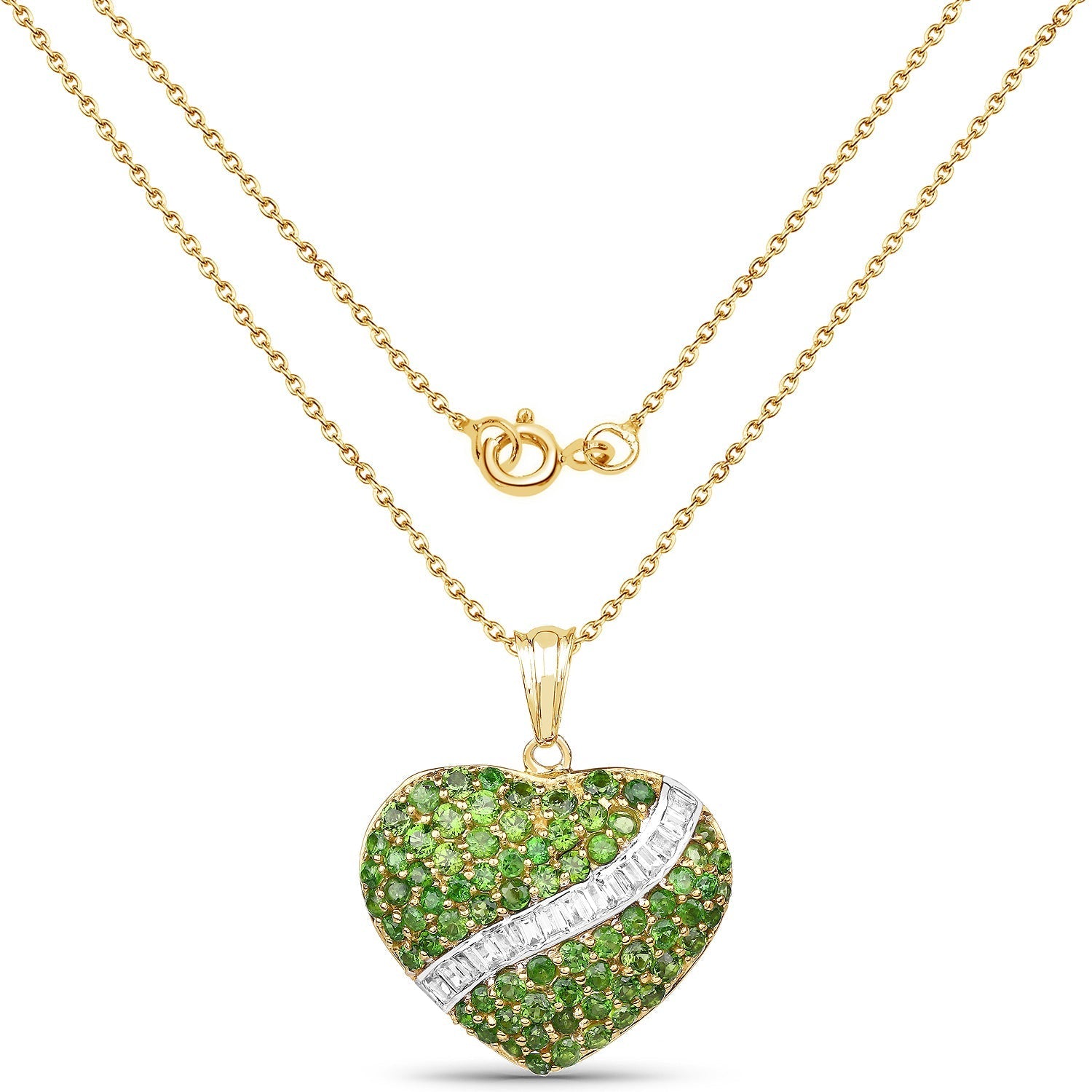 14K Yellow Gold Plated 4.51 Carat Genuine Chrome Diopside and White Topaz .925 Sterling Silver Pendant  DestGlow