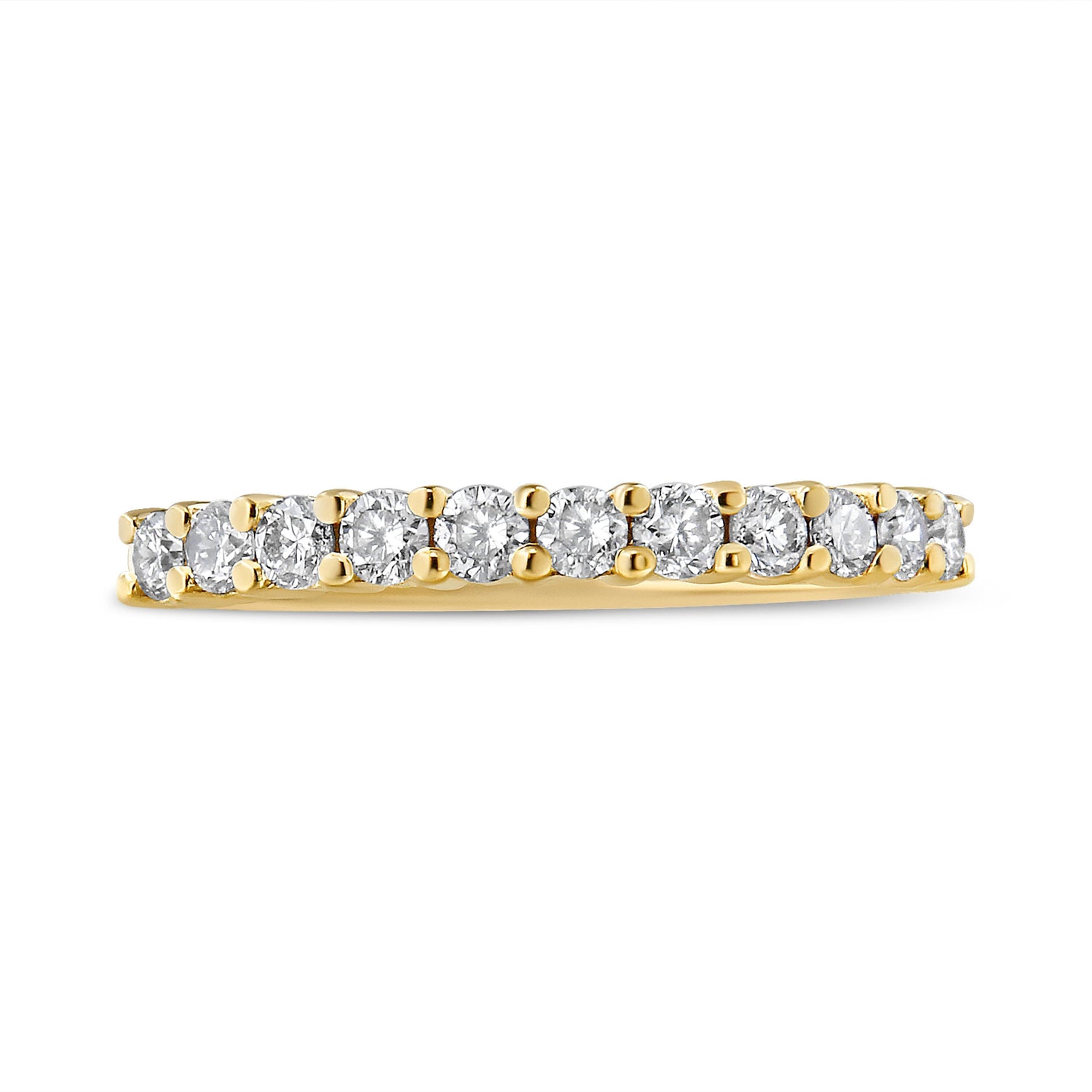 14K Yellow Gold Plated .925 Sterling Silver 1/2 cttw Shared Prong Set Brilliant Round-Cut Diamond 11 Stone Band Ring (J-K Color, I1-I2 Clarity) - Size 7  DestGlow