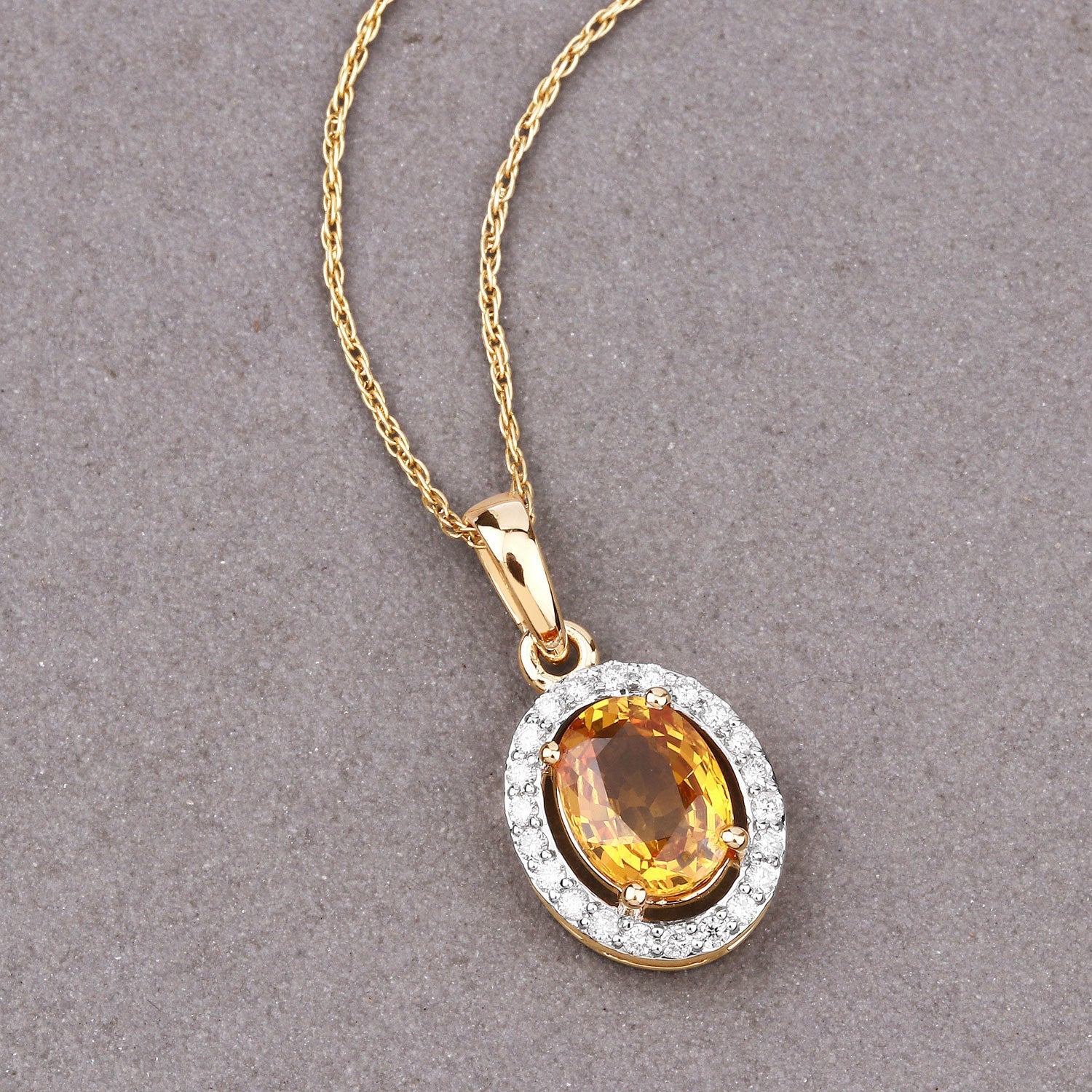 1.78 Carat Genuine Yellow Sapphire and White Diamond 14K Yellow Gold Pendant by Bids.com