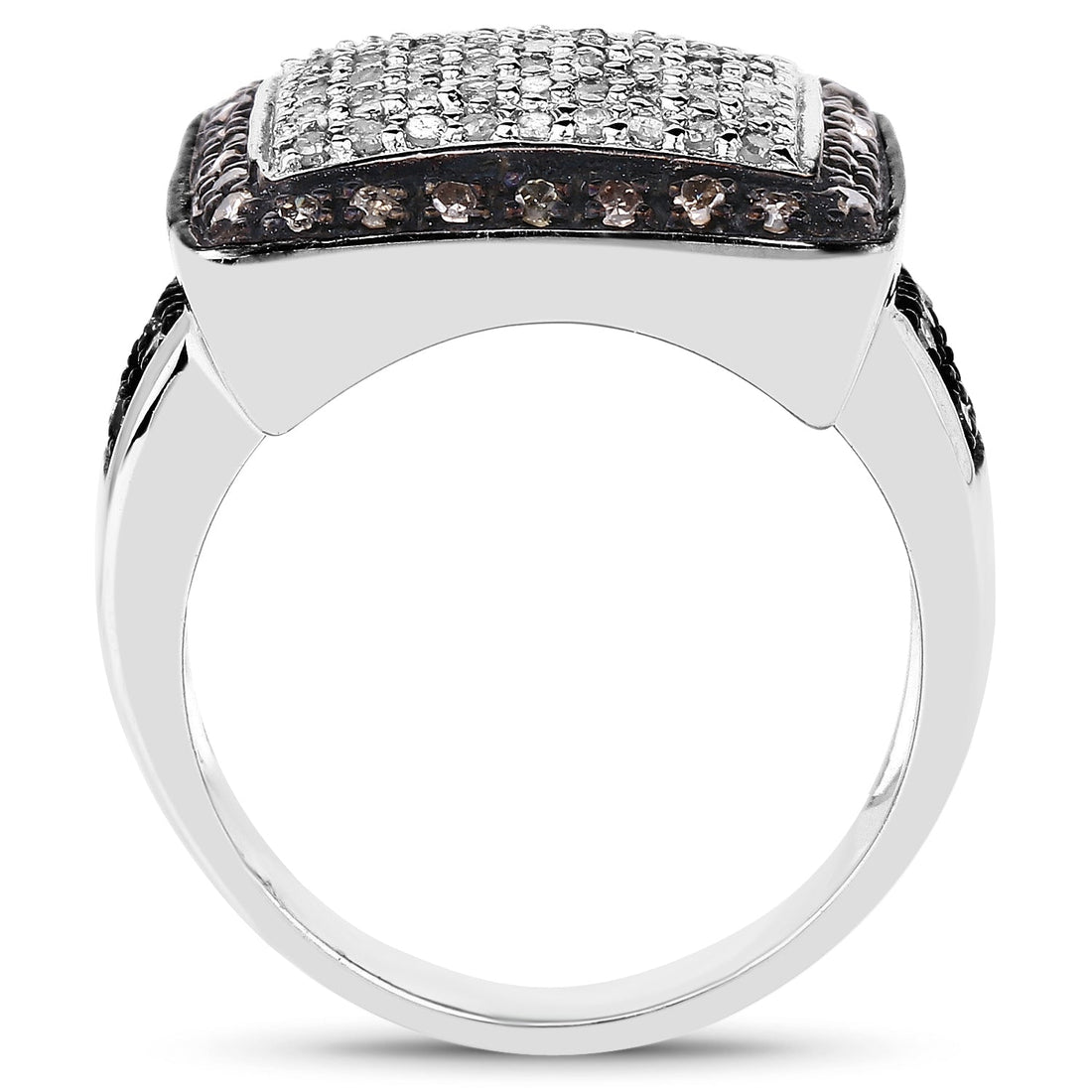 0.61 Carat Genuine Champagne Diamond and White Diamond .925 Sterling Silver Ring  DestGlow
