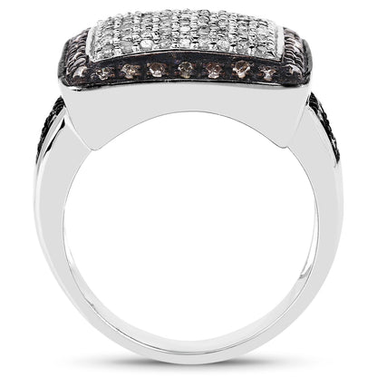 0.61 Carat Genuine Champagne Diamond and White Diamond .925 Sterling Silver Ring  DestGlow