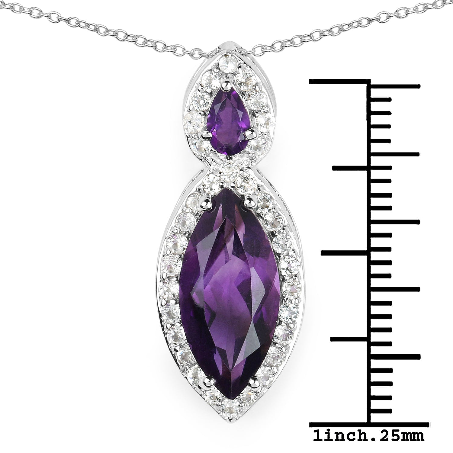 3.53 Carat Genuine Amethyst and White Topaz .925 Sterling Silver Pendant  DestGlow