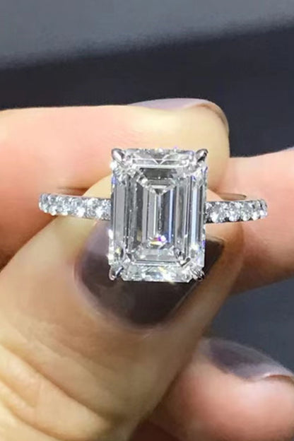 5 Carat Emerald-Cut Emerald-Cut Sparkala™ with Side Stones Ring (Platinum Over Pure Sterling Silver) by Sparkala