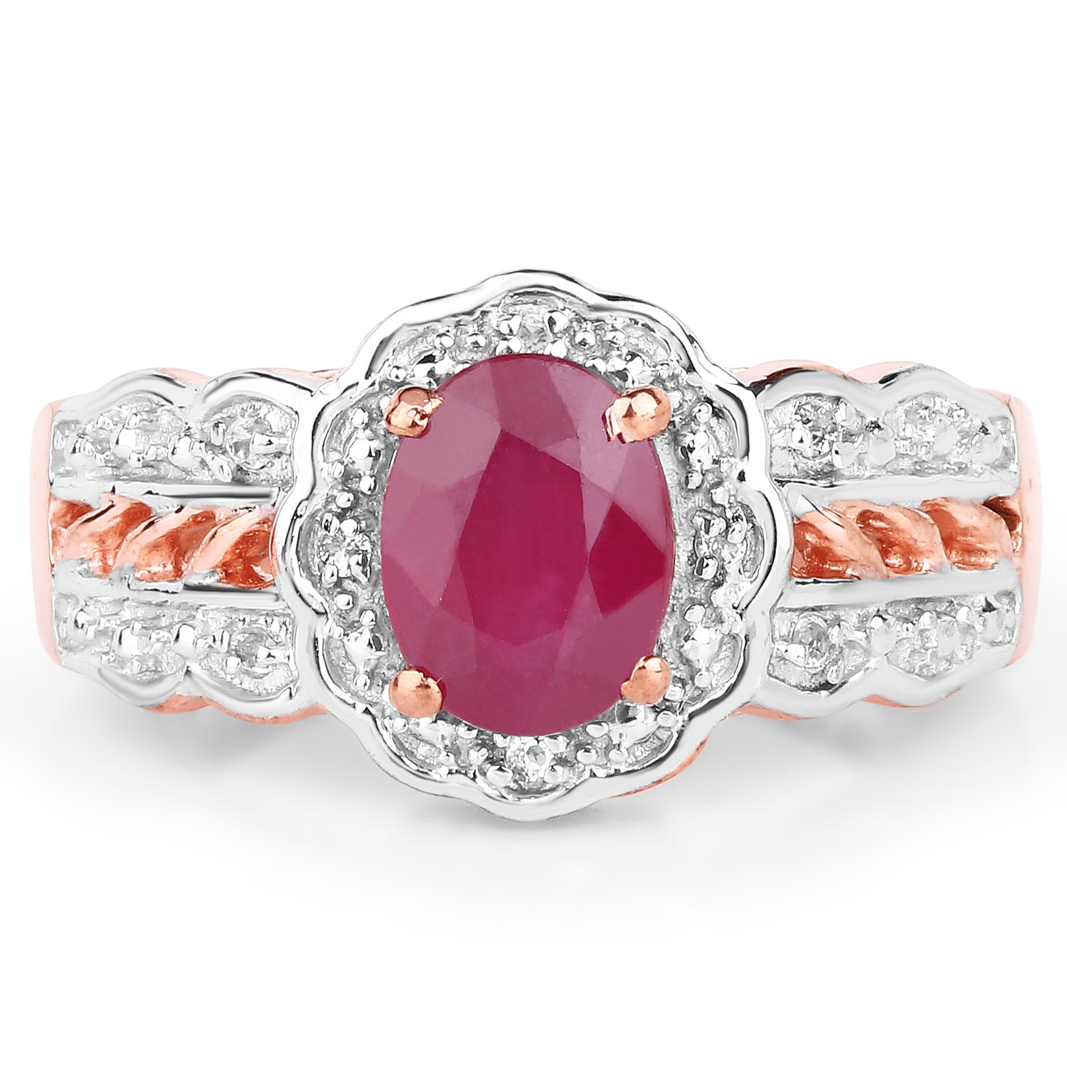 14K Rose Gold Plated 1.67 Carat Glass Filled Ruby and White Topaz .925 Sterling Silver Ring by Bids.com