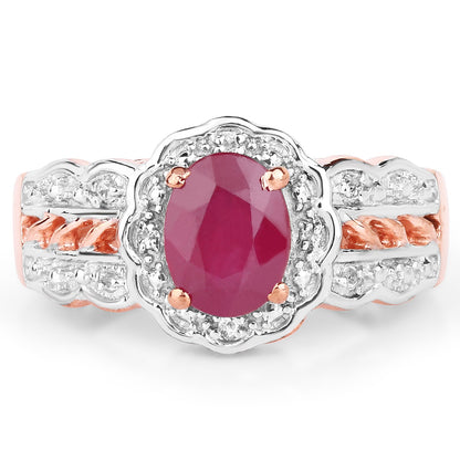 14K Rose Gold Plated 1.67 Carat Glass Filled Ruby and White Topaz .925 Sterling Silver Ring by Bids.com