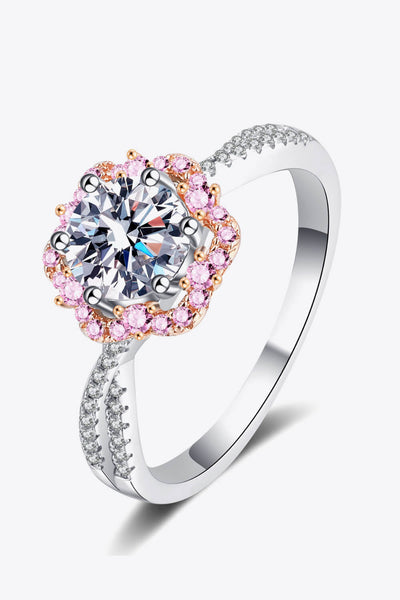 1 Carat Pink Brilliant Round Cut Sparkala™ Flower-Shaped Crisscross 925 sterling silver Ring - DestGlow