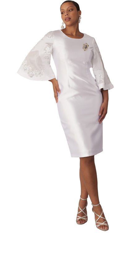 Bell Sleeve Sheath Dress with Crystal Brooch - 9737 by Tally Taylor
