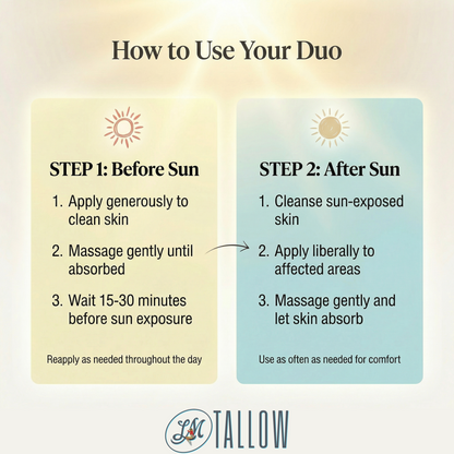 Tallow Sun Care Duo - Natural Before &amp; After Sun Cream Gift Set with Zinc Oxide by Lady May Tallow