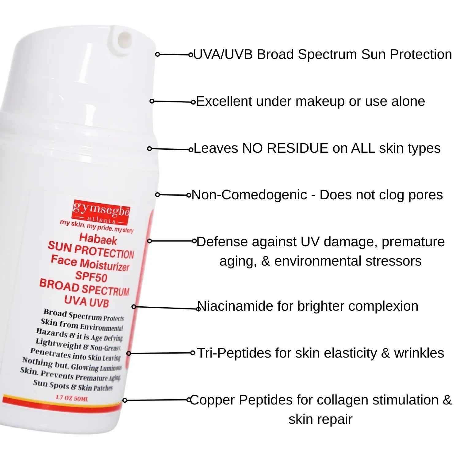 Habaek Sun Protection Face Moisturizer SPF50 | Peptides | Niacinamide