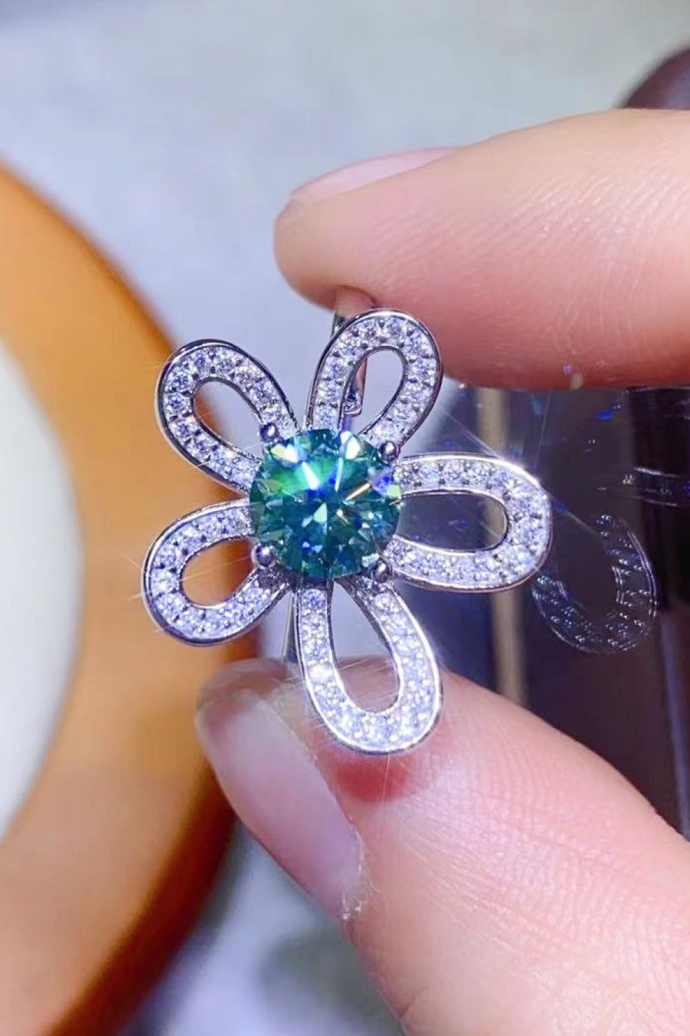 1 Carat Green Sparkala™ Flower Shape Open Ring - DestGlow