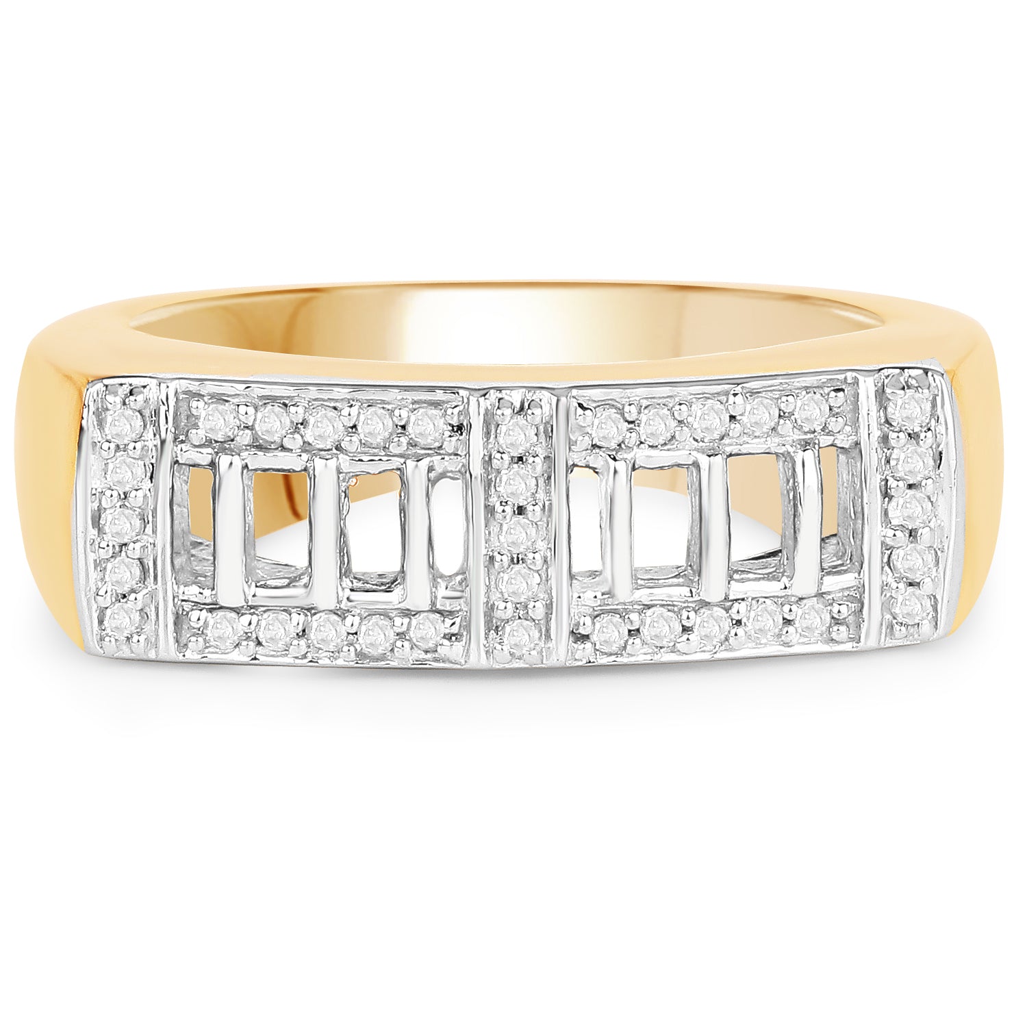 14K Yellow Gold Plated 0.19 Carat Genuine White Diamond .925 Sterling Silver Ring by Bids.com