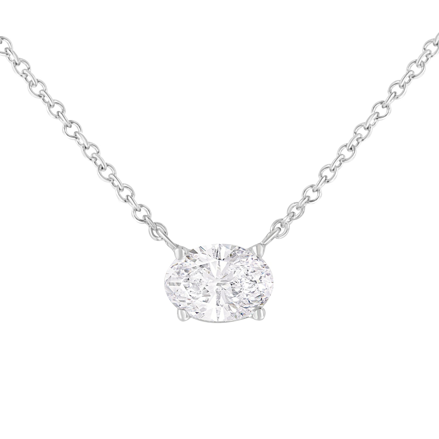 IGI Certified 10K White Gold 1/2 cttw Lab Grown Oval Shape Solitaire Diamond East West 18" Pendant Necklace (E-F Color, VS1-VS2 Clarity) by Bids.com