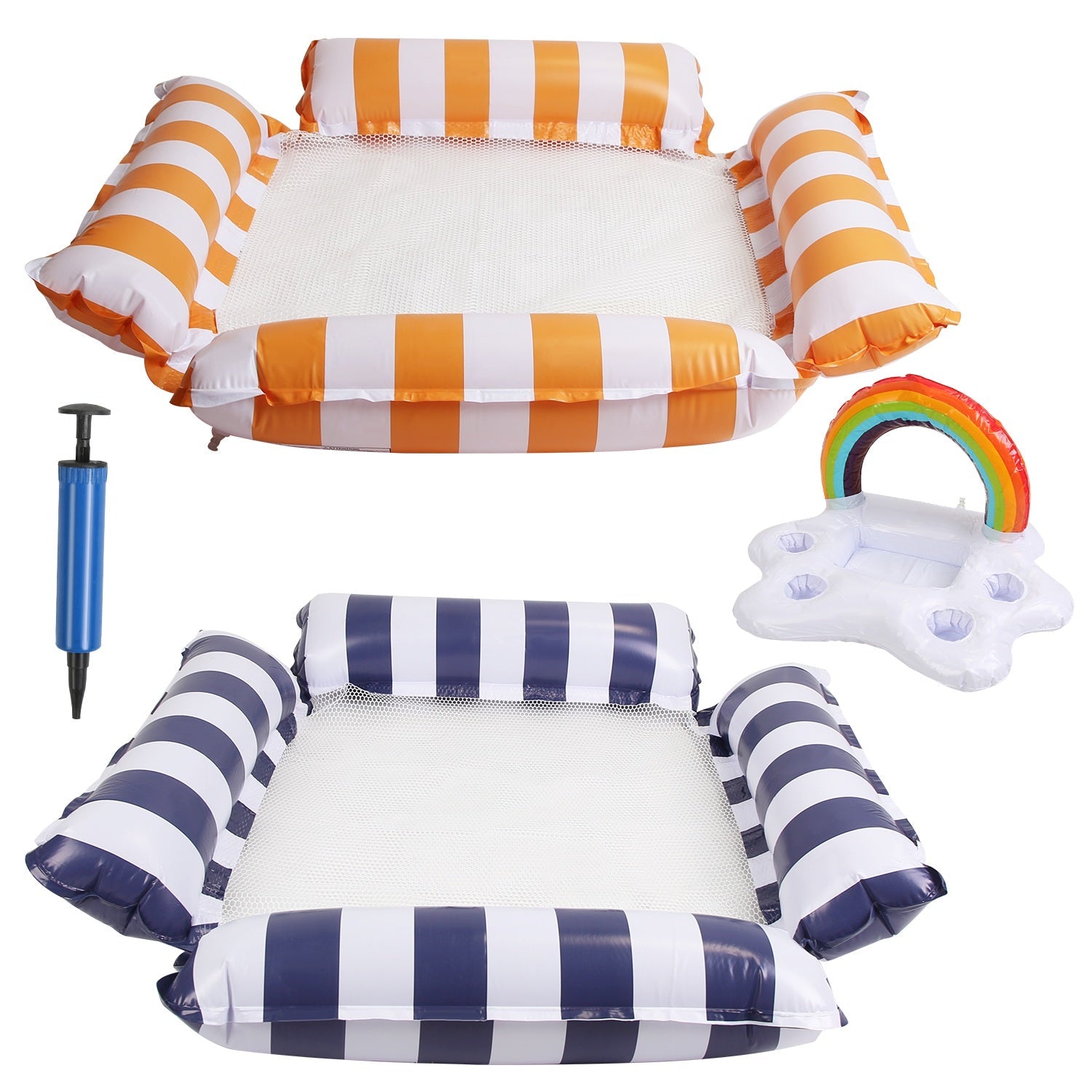 3 Pack Inflatable Pool Floats for Adult 1 Drink &amp; Snack Float 2 Water Hammocks with High Buoyancy Pillows Cooling Mesh