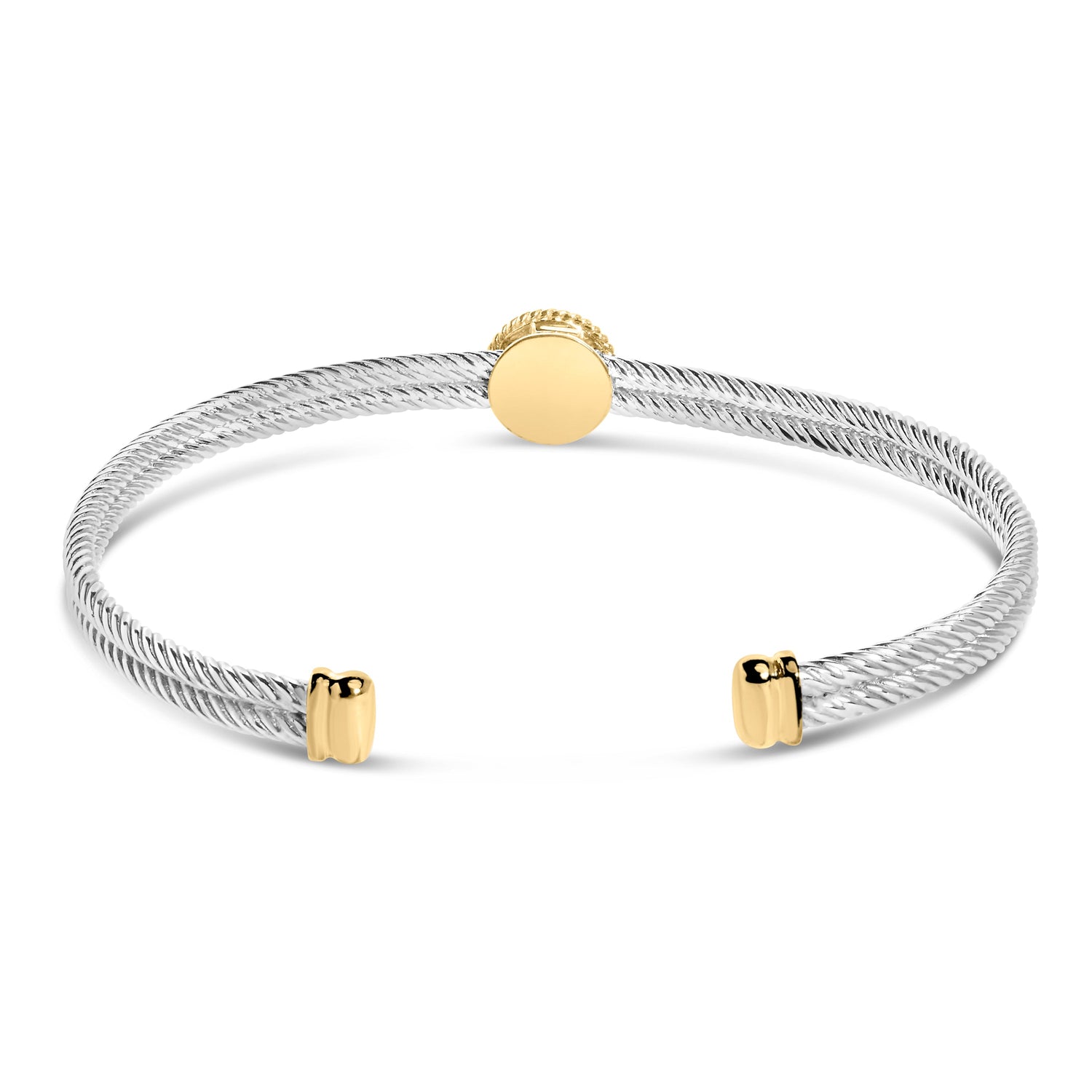 18K Yellow Gold Plated .925 Sterling Silver Diamond Accent and Fleur Di Lis Medallion Bangle Bracelet (I-J Color, SI1-SI2 Clarity) - 7.25 Inches by Bids.com