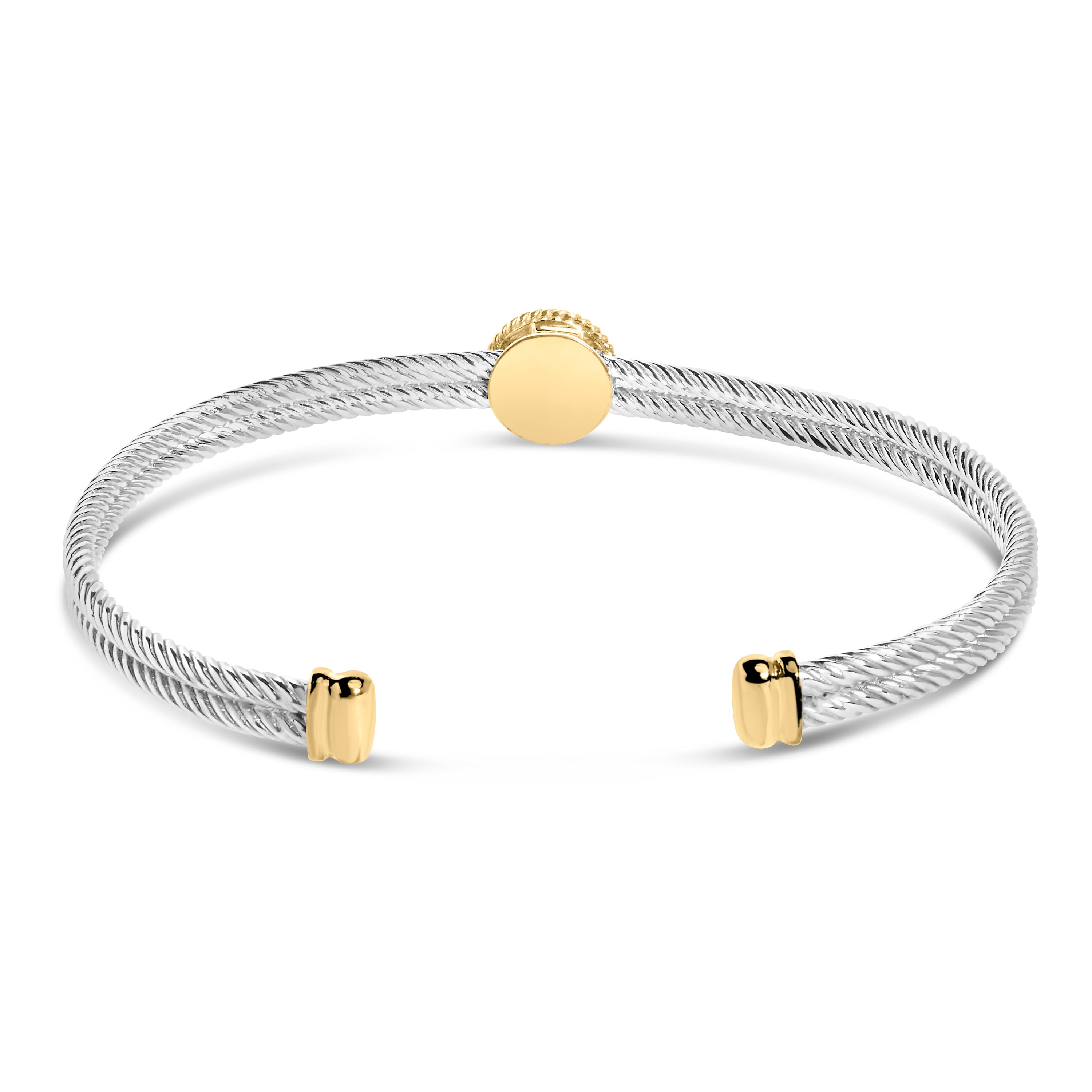 18K Yellow Gold Plated .925 Sterling Silver Diamond Accent and Fleur Di Lis Medallion Bangle Bracelet (I-J Color, SI1-SI2 Clarity) - 7.25 Inches by Bids.com