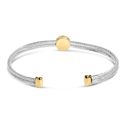 18K Yellow Gold Plated .925 Sterling Silver Diamond Accent and Fleur Di Lis Medallion Bangle Bracelet (I-J Color, SI1-SI2 Clarity) - 7.25 Inches by Bids.com