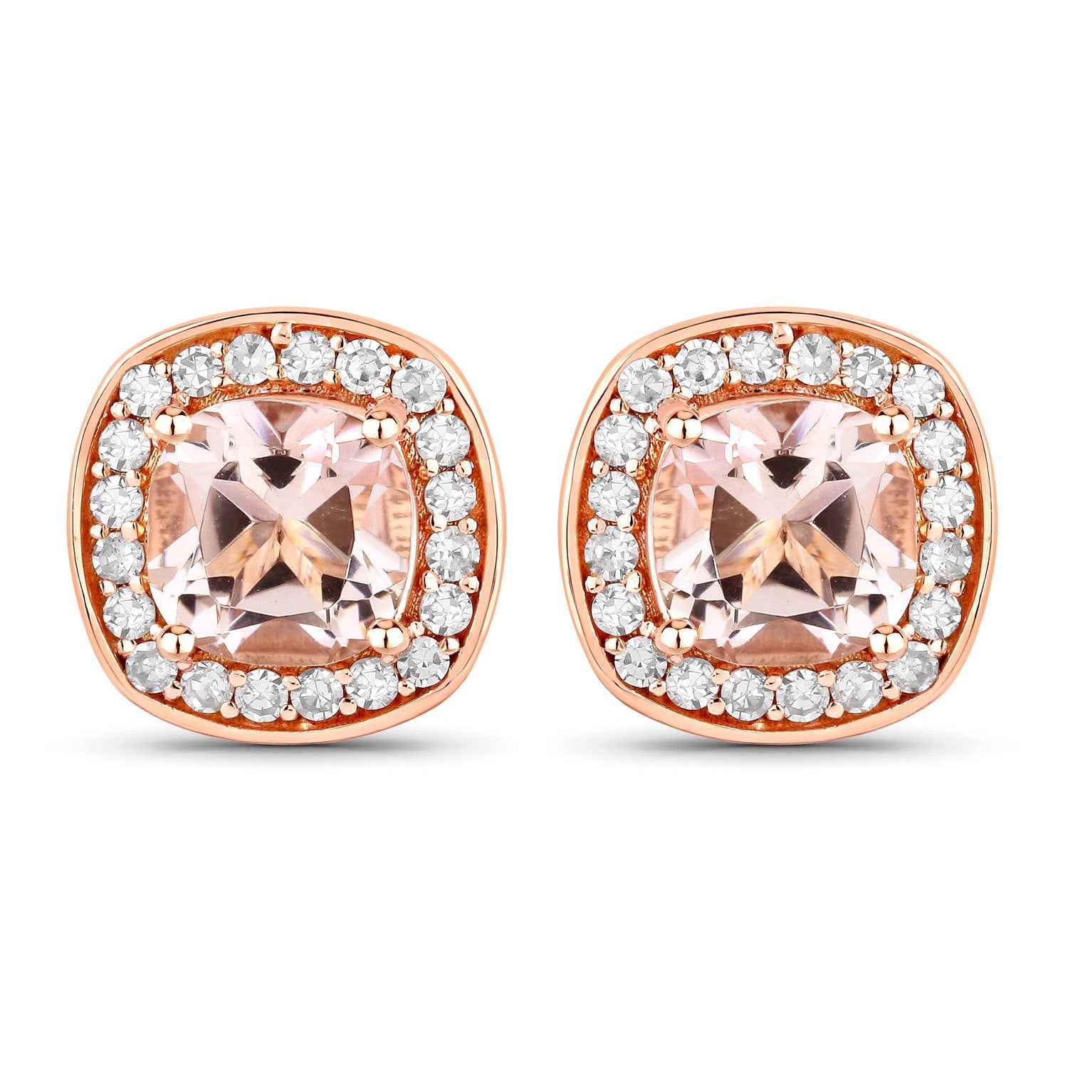1.68 Carat Genuine Morganite and White Diamond 14K Rose Gold Earrings  DestGlow