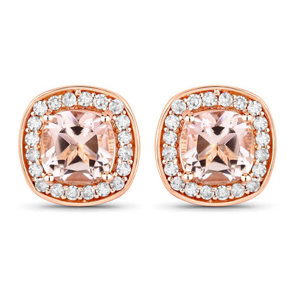 1.68 Carat Genuine Morganite and White Diamond 14K Rose Gold Earrings  DestGlow