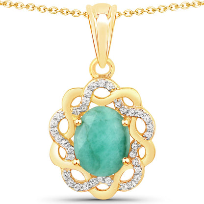 2.78 Carat Genuine Emerald and White Topaz .925 Sterling Silver Pendant by Bids.com