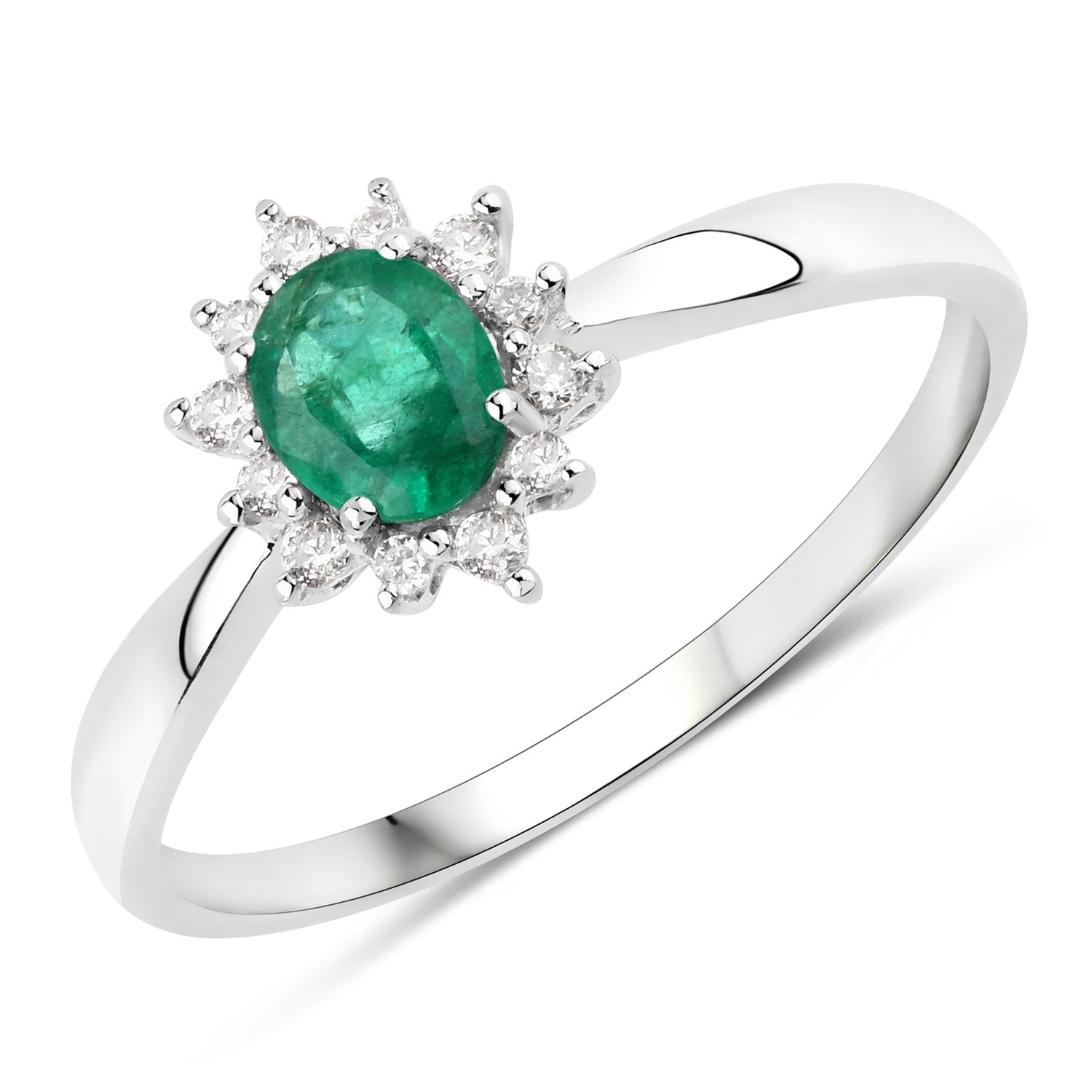 0.40 Carat Genuine Zambian Emerald and White Diamond 14K White Gold Ring by Bids.com