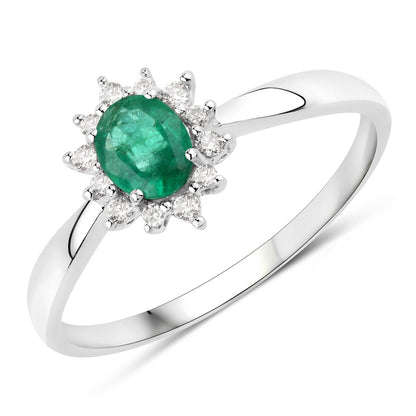0.40 Carat Genuine Zambian Emerald and White Diamond 14K White Gold Ring by Bids.com