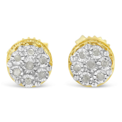 10K Yellow Gold over .925 Sterling Silver 1/7 Cttw Rose-Cut Miracle-Set Diamond Floral Cluster Button Stud Earrings (I-J Color, I3 Clarity)  DestGlow