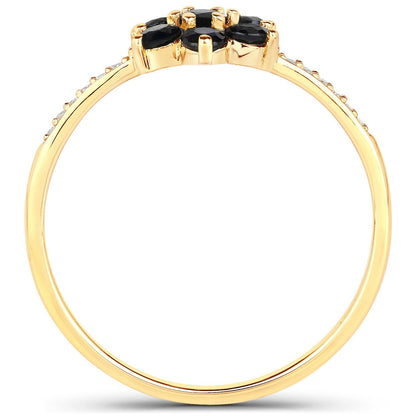 0.45 Carat Genuine Blue Sapphire and White Diamond 10K Yellow Gold Ring  DestGlow