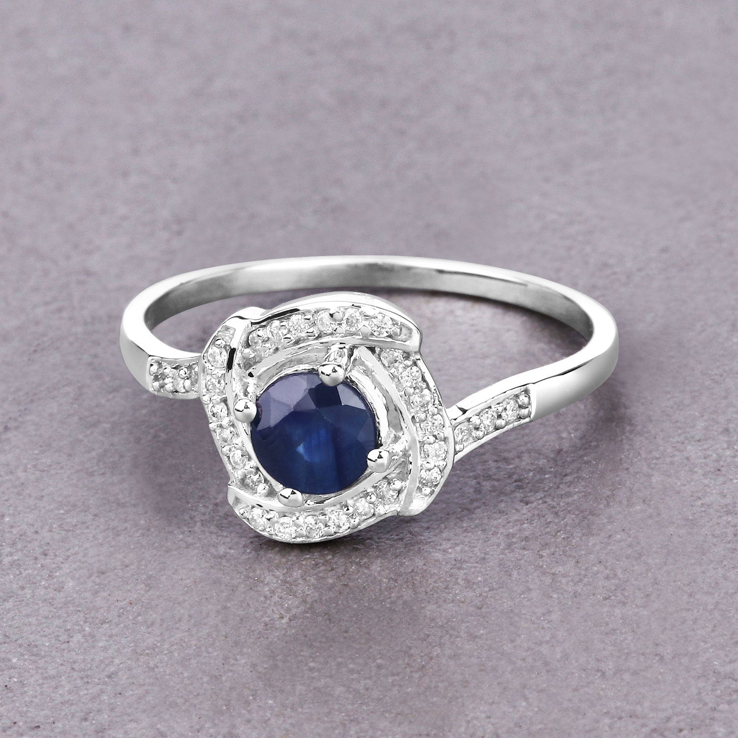 0.73 Carat Genuine Blue Sapphire and White Diamond 14K White Gold Ring  DestGlow