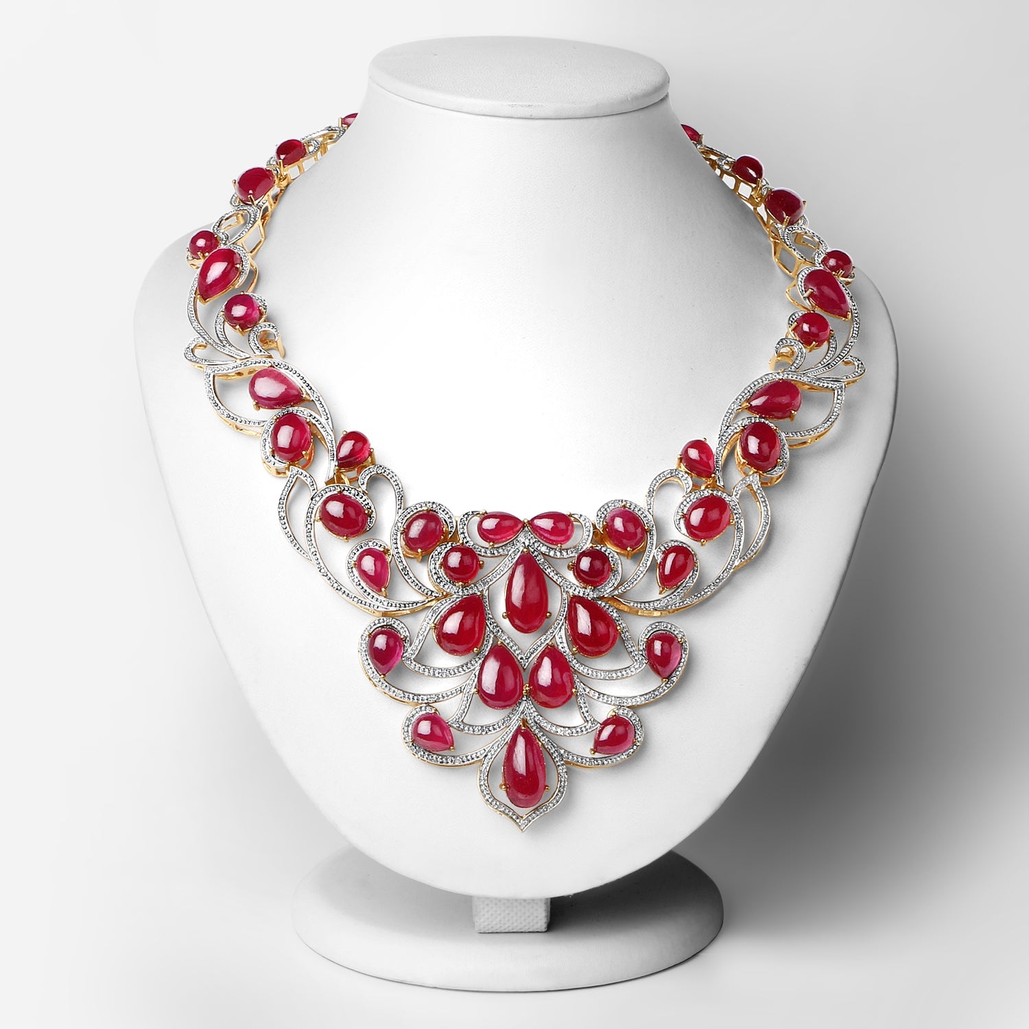 160.14 Carat Glass Filled Ruby and White Diamond .925 Sterling Silver Necklace by Bids.com