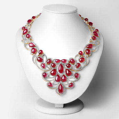 160.14 Carat Glass Filled Ruby and White Diamond .925 Sterling Silver Necklace by Bids.com