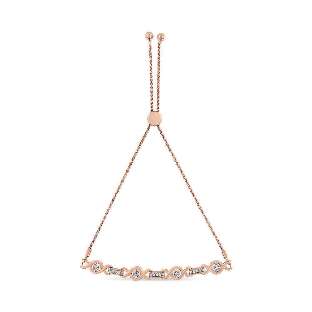14K Yellow Gold Plated .925 Sterling Silver Channel Set Diamond Accent Twist 4â€-10â€ Adjustable Bolo Bracelet (I-J Color, I3 Clarity) by Bids.com