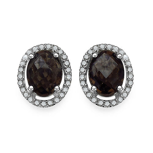2.39 Carat Genuine White Diamond &amp; Smoky Quartz .925 Sterling Silver Earrings by Bids.com