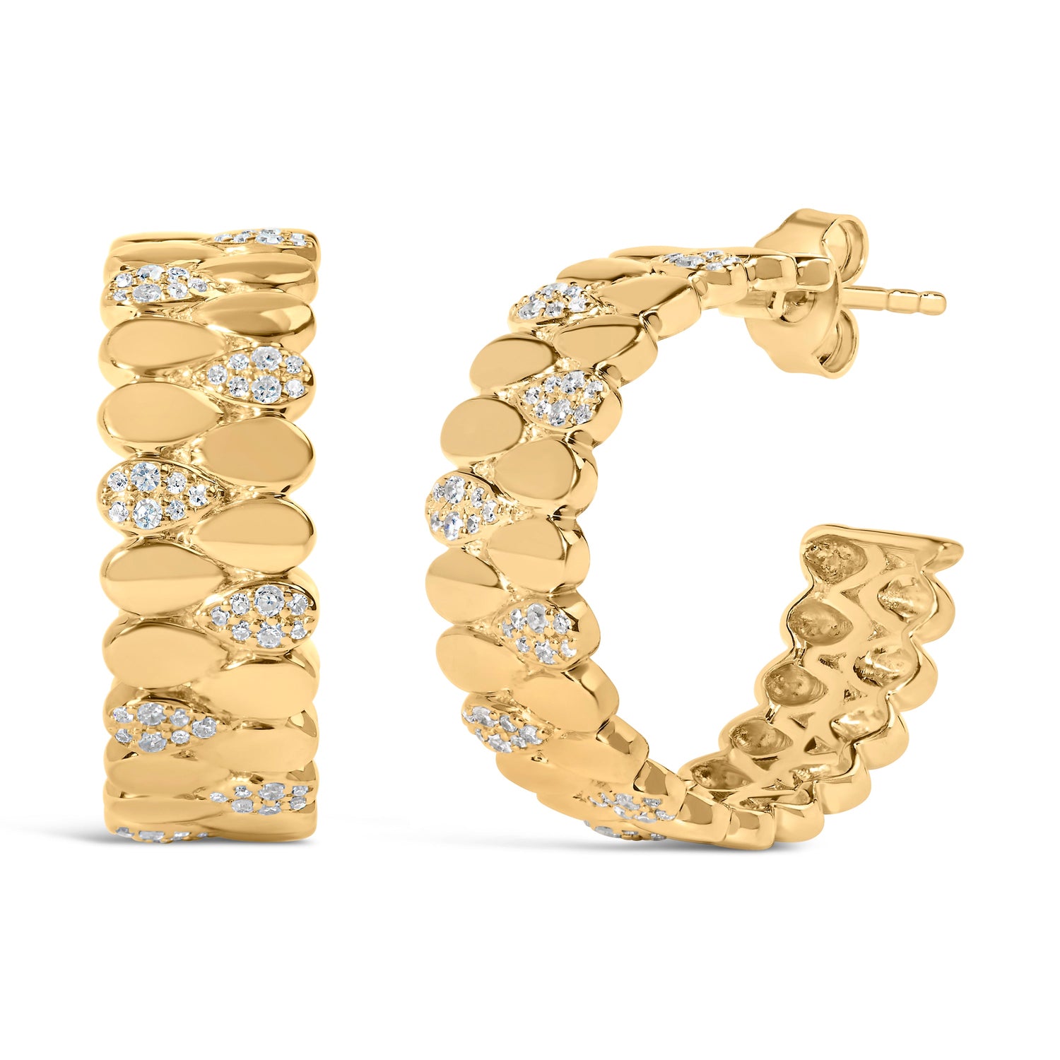 14K Yellow Gold Plated .925 Sterling Silver 3/8 Cttw Diamond Pave Pear Link J Hoop Earrings (H-I Color, I1-I2 Clarity) by Bids.com
