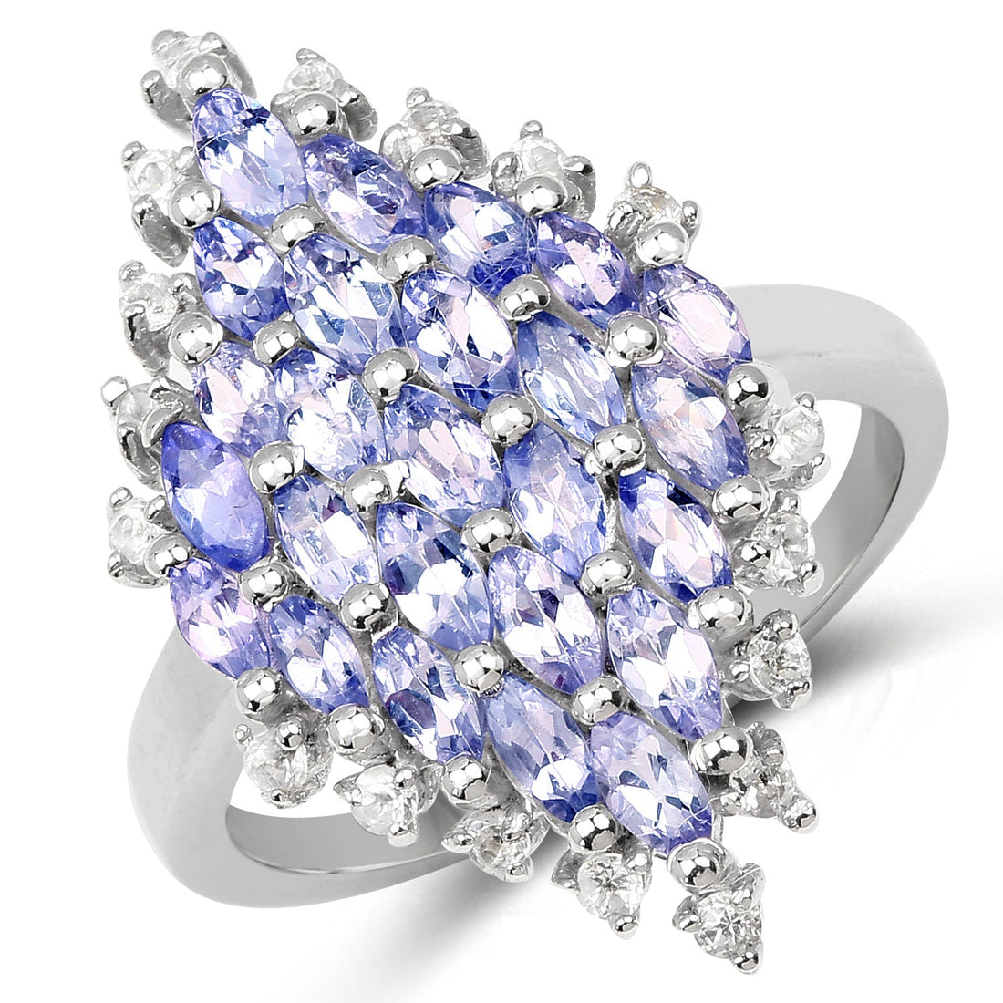 2.40 Carat Genuine Tanzanite and White Topaz .925 Sterling Silver Ring by Bids.com