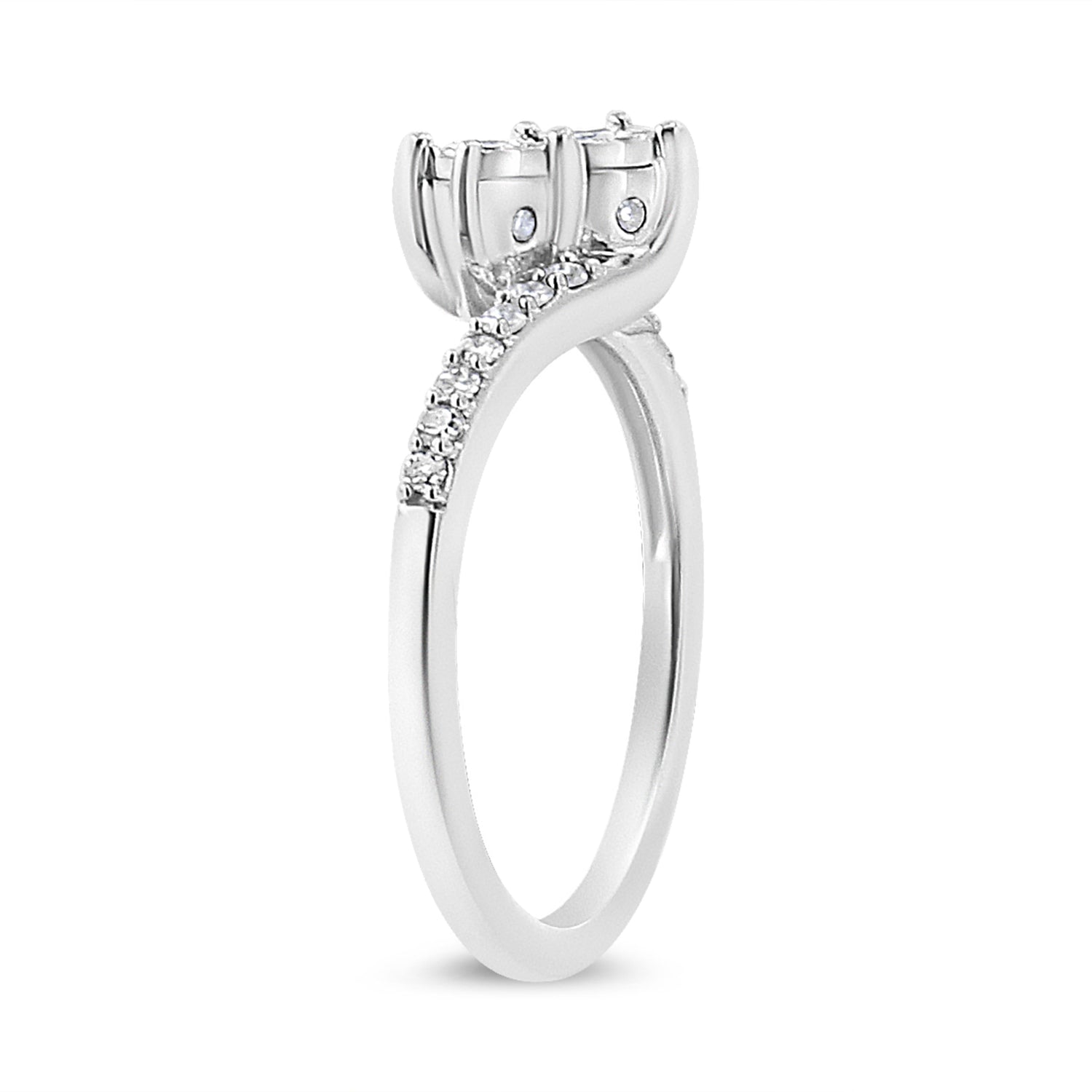 10K White Gold 1/4 Cttw Miracle Set Round Cut Diamond Two-Stone Ring (H-I Color, I2 Clarity) - Size 7 by Bids.com