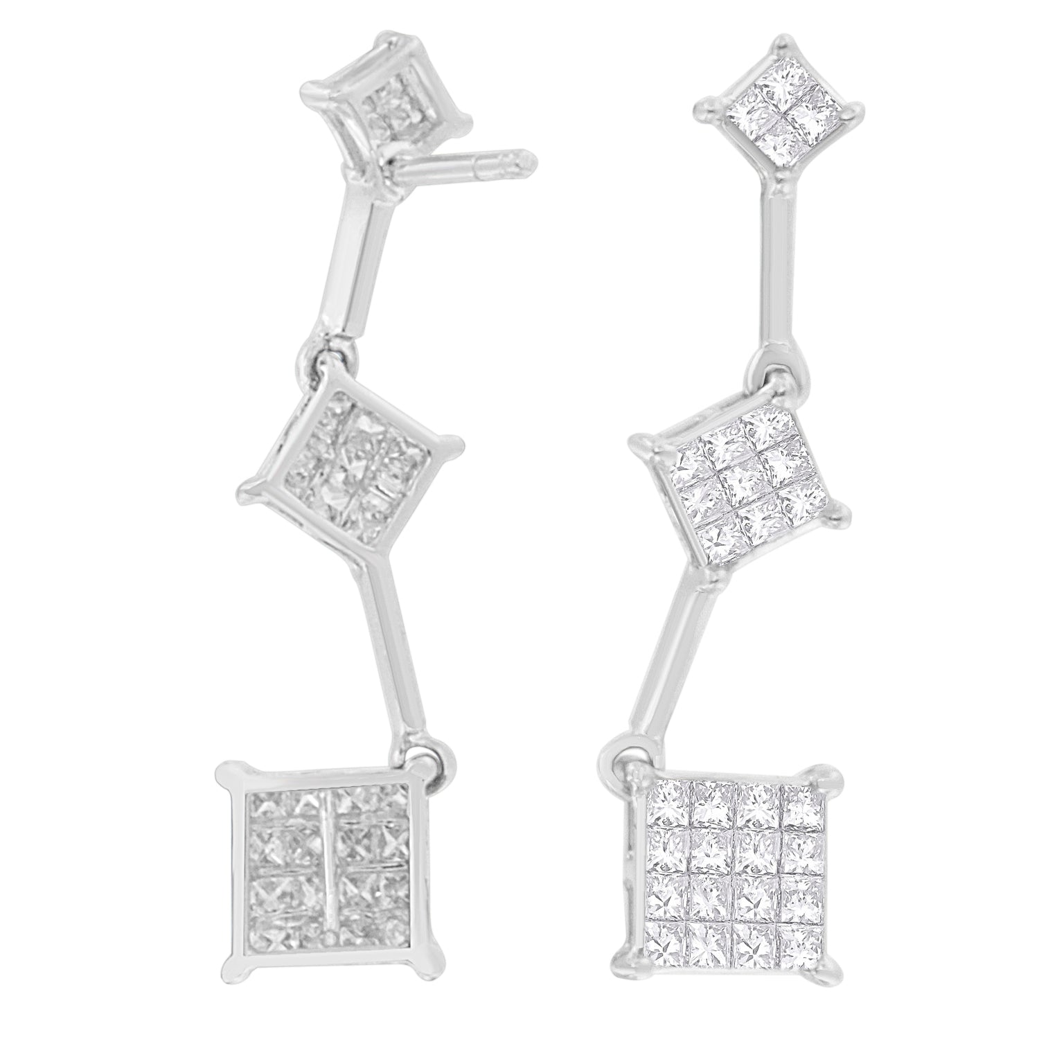 14K White Gold 1 cttw Princess Cut Diamond Earrings (G-H, VS1-VS2) by Bids.com