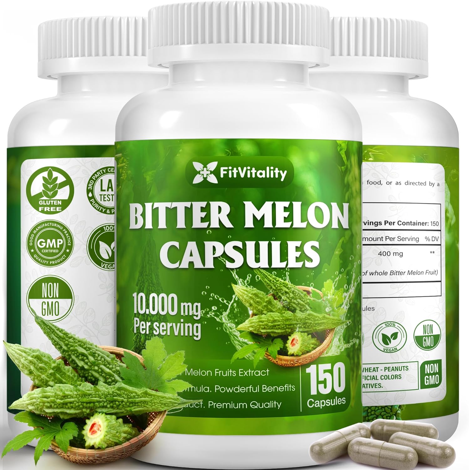 Bitter Melon Capsules, 1000mg, 150 Capsules - Gluten Free, Non-GMO by FreshDrinkUS - Natural and Premium Herbal Tea