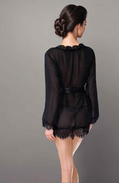 Sheer Lace Trim Robe