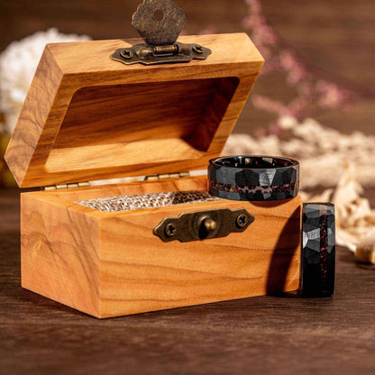 Black Hammered Tungsten Red Opal Wedding Ring