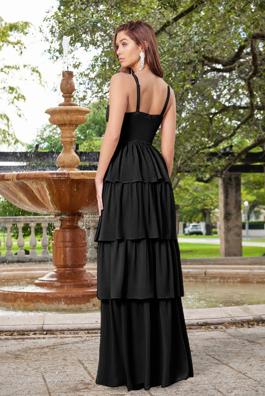 Miriam Tiered Maxi Dress - Black - DestGlow