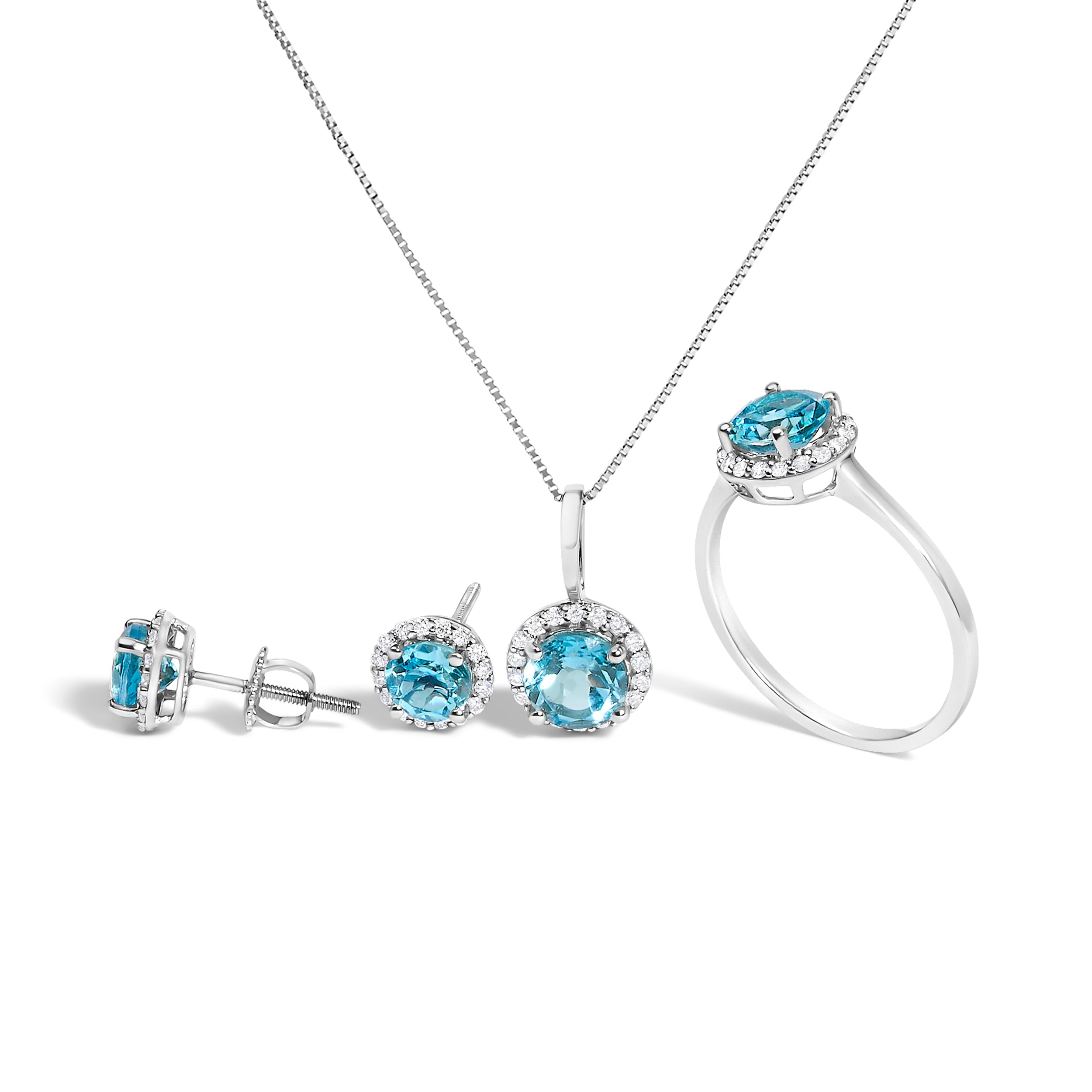 10K White Gold Purple Amethyst and 3/8 Cttw Diamond Halo Jewelry Set (Earrings, Pendant &amp; Ring)