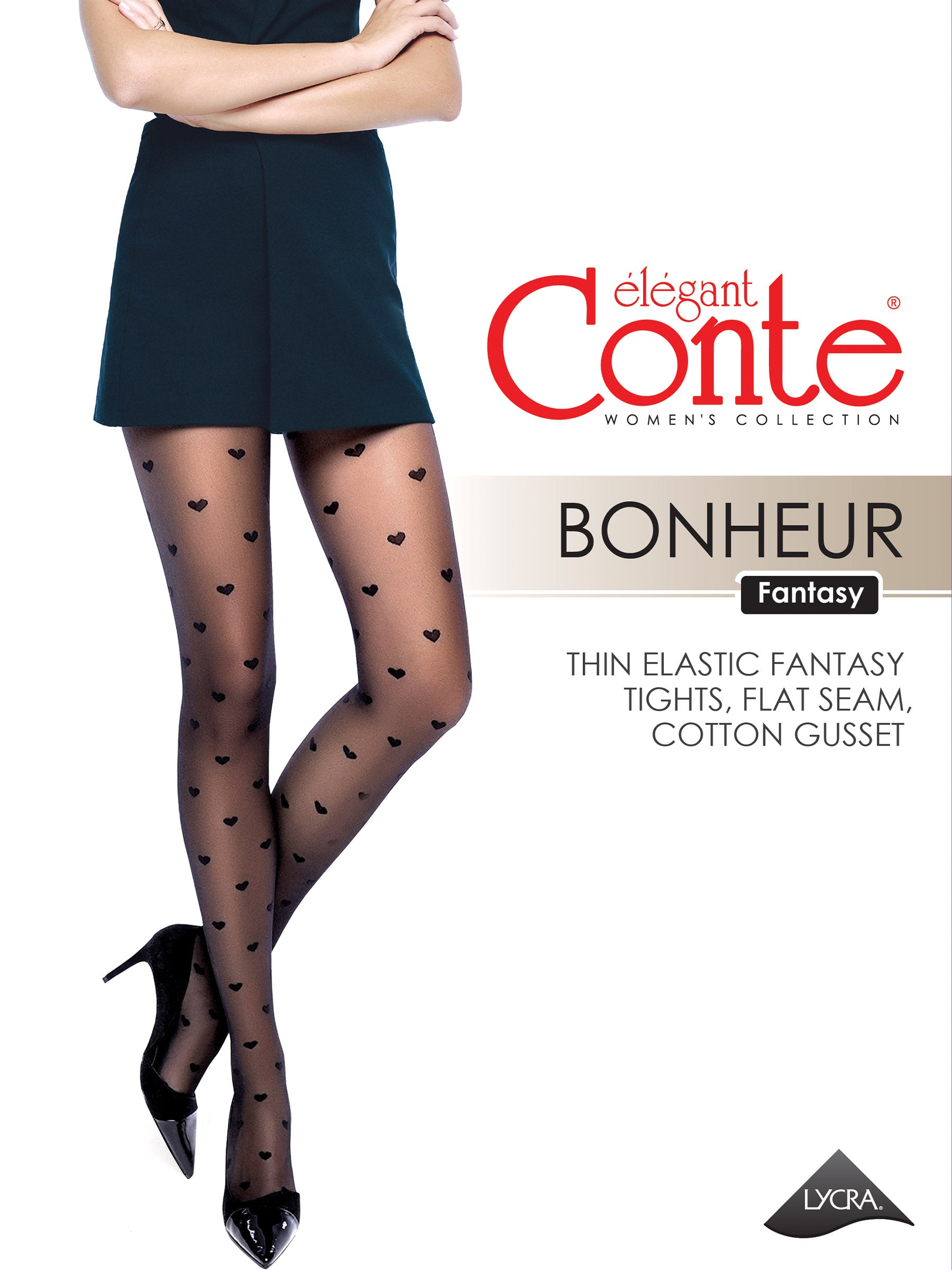 Fantasy Tights Conte Bonheur - Hearts Pattern 