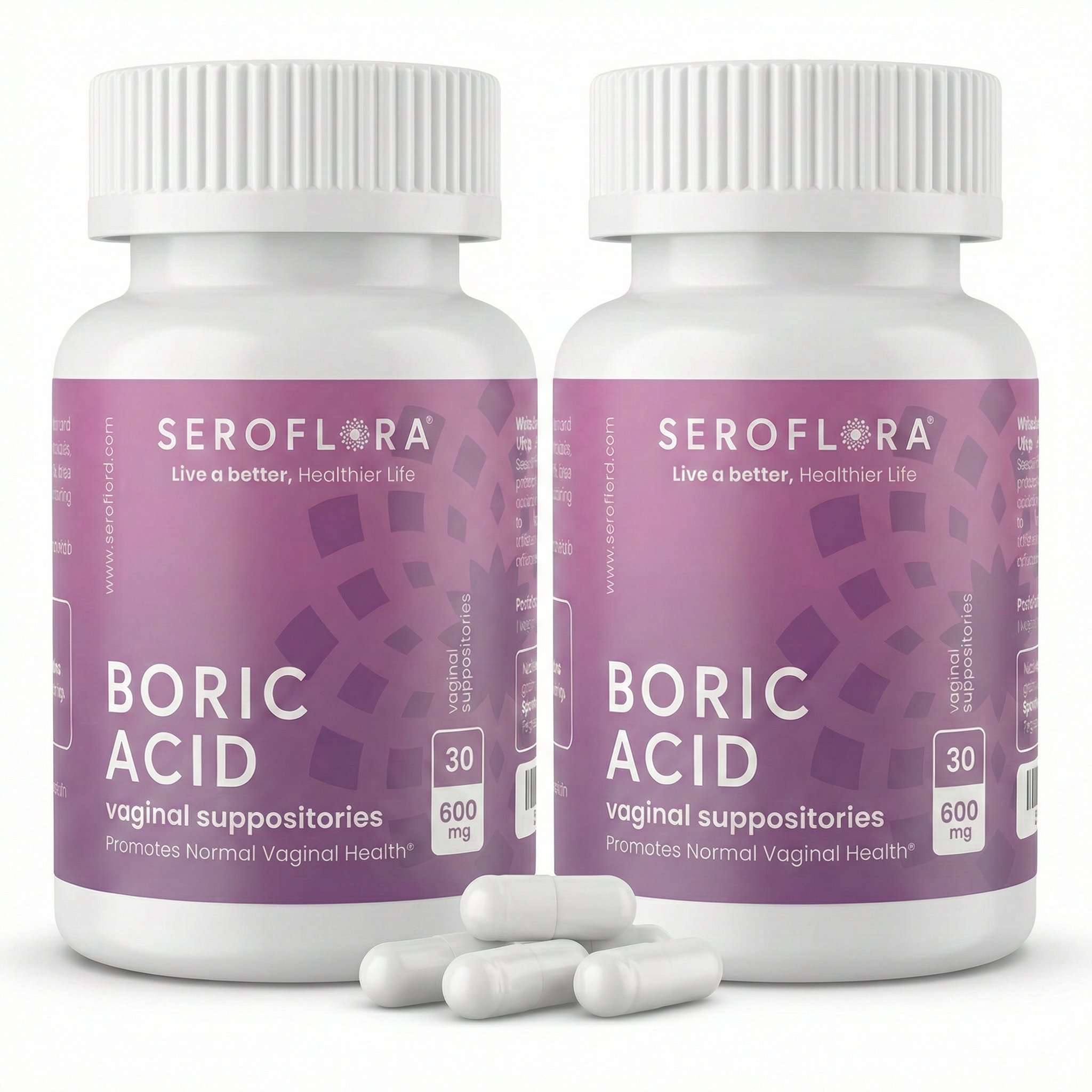 Boric Acid Suppositories (30ct, 2 bottles) by Seroflora