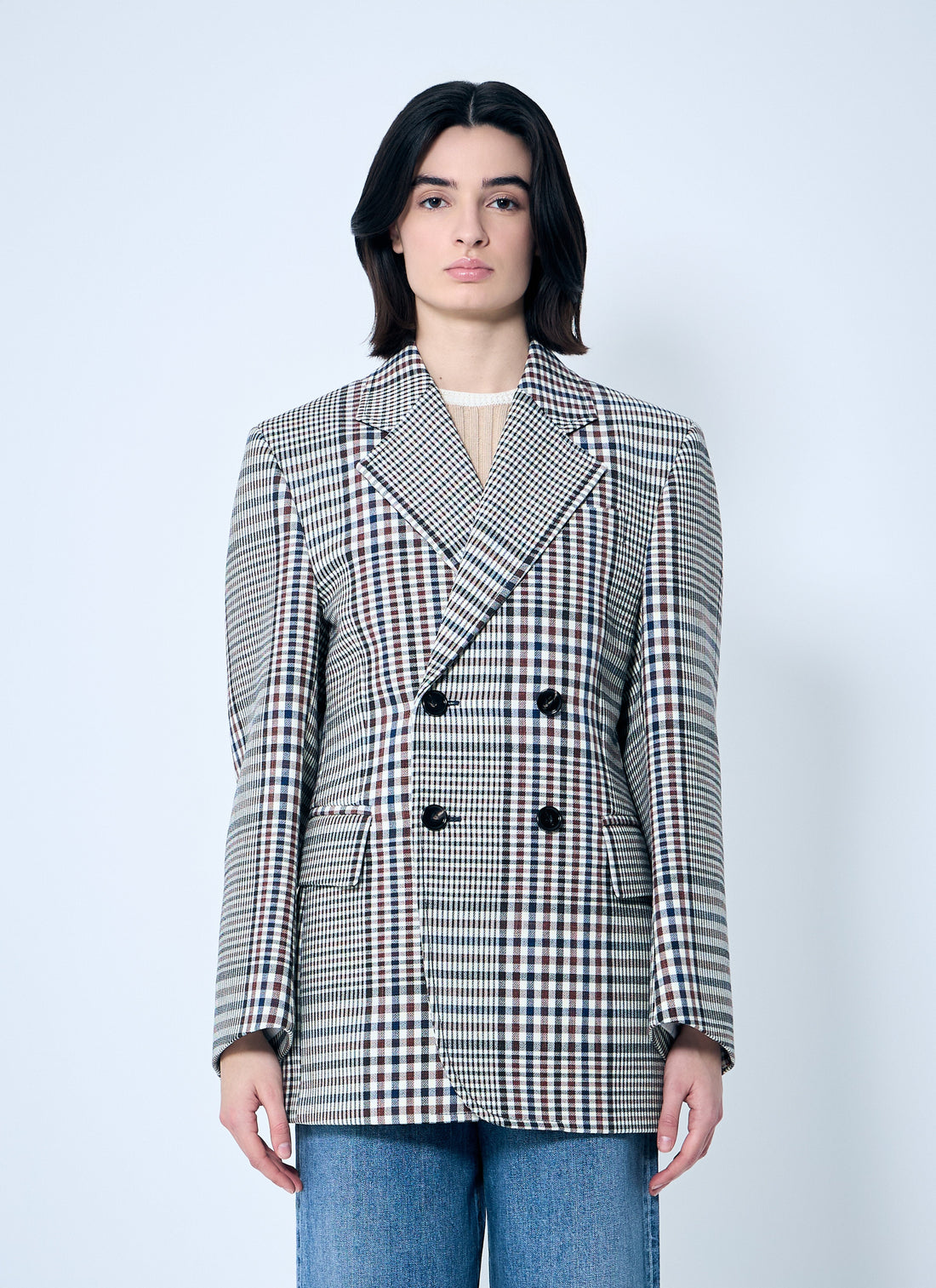 Bottega Veneta Women Structured Check-Cotton Blazer by Luosophy
