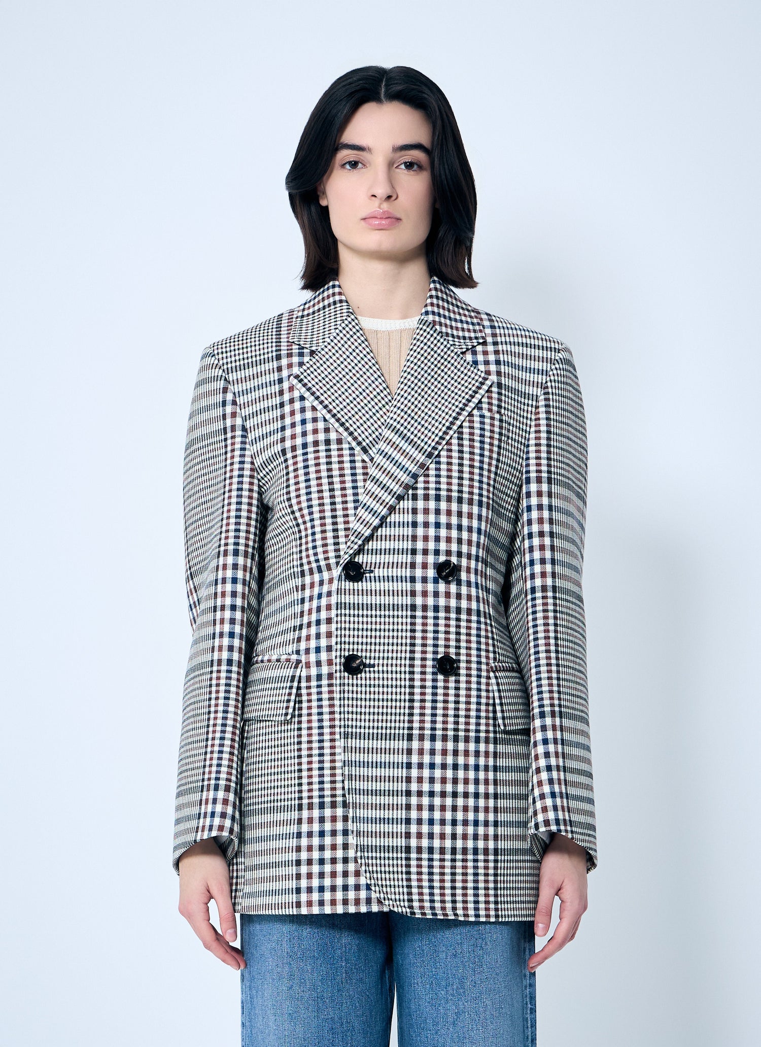 Bottega Veneta Women Structured Check-Cotton Blazer by Luosophy