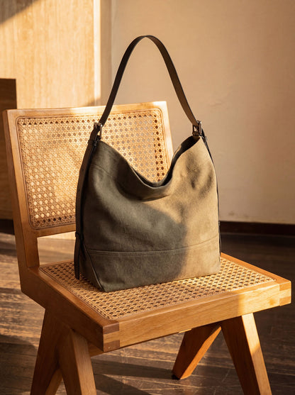 Large Canvas Tote Shoulder Bag Slouchy Relaxed Fit Hobo Bag by LINTICO