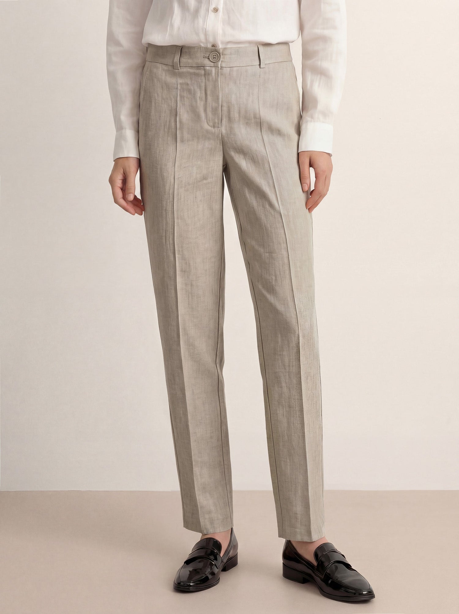 Linen Tailored Straight Full Length Pants LANDON by LINTICO