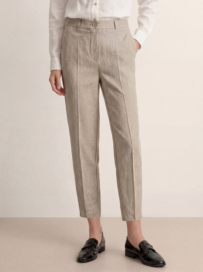 Linen Tailored Straight Cropped Pants LOGAN by LINTICO