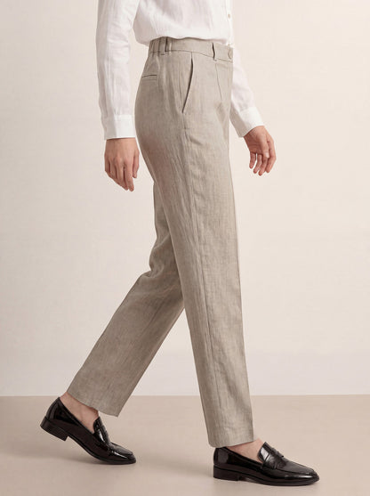 Linen Tailored Straight Full Length Pants LANDON by LINTICO