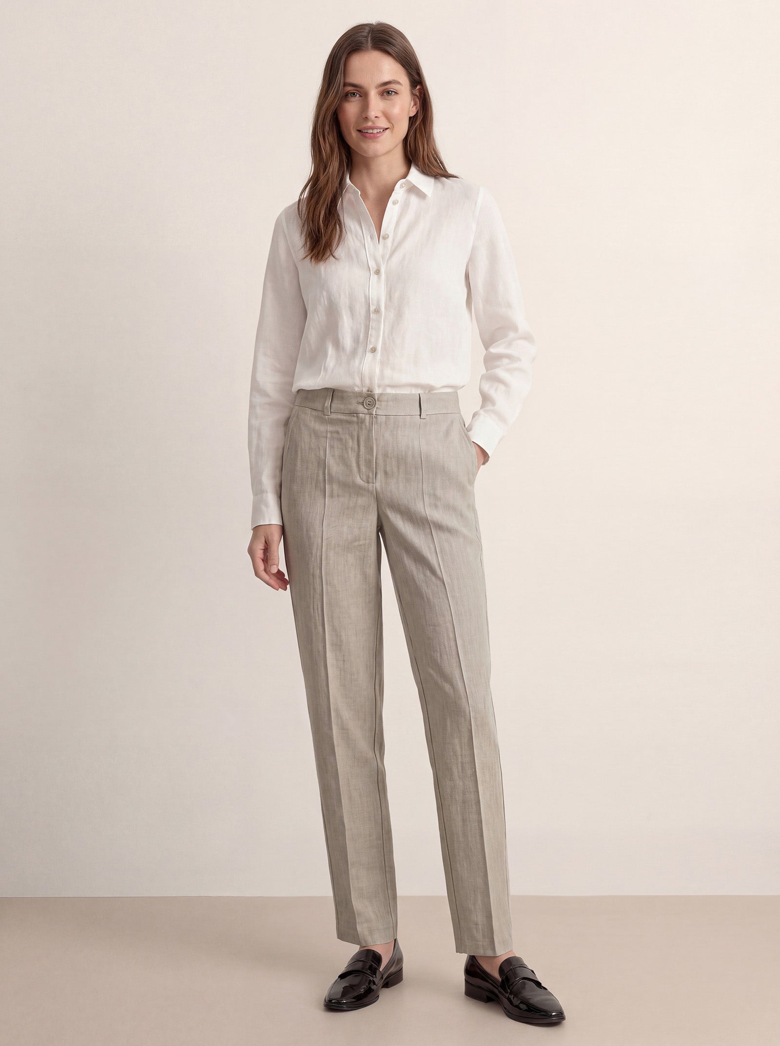 Linen Tailored Straight Full Length Pants LANDON by LINTICO
